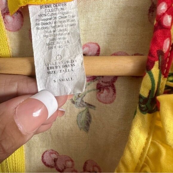 Bernie Dexter Yellow Cherry Print Dress Small - 1940s Retro Rockabilly Pin-Up - Picture 11 of 14